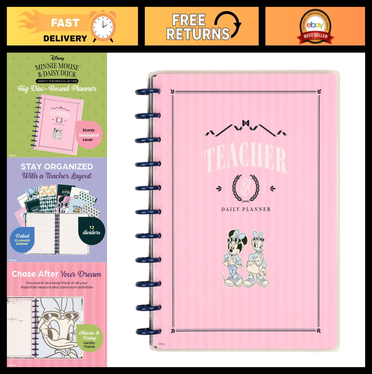 Disney-Inspired 12-Month Academic Planner, Big 8.5″x11″, Teacher Layout, 12 Divi
