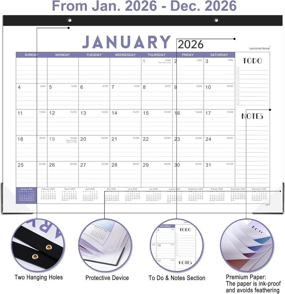 2026 Desk Calendar, 17″ x 12″ Calendar 2026, JAN x 12″, Colorful