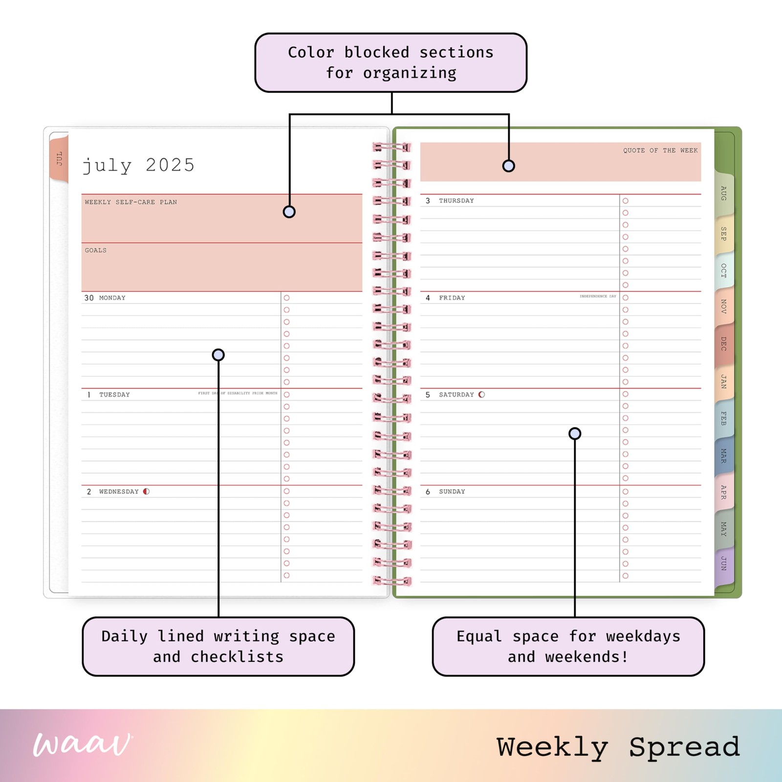 Blue Sky WAAV 2025-2026 Weekly and Monthly Academic Year Planner Calendar, Ju…
