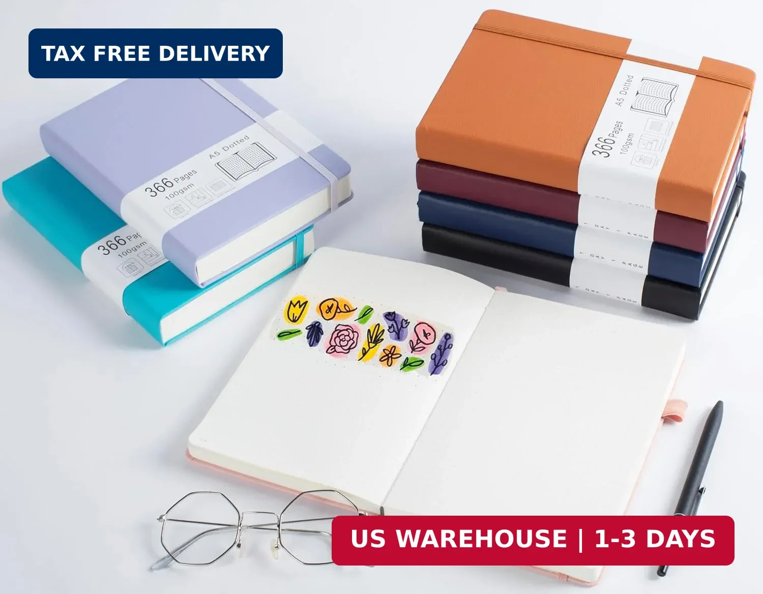 Thick Bullet Notebook with 366 Numbered Pages, A5 Dotted Journal for Writing wit