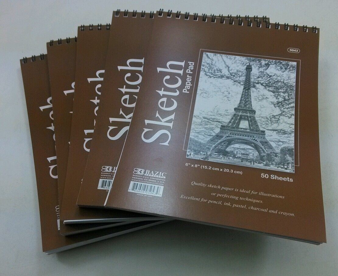 5 Pcs 50 sheets 6″ x 8″ Top Bound Spiral Premium Quality Sketch Book Paper Pad