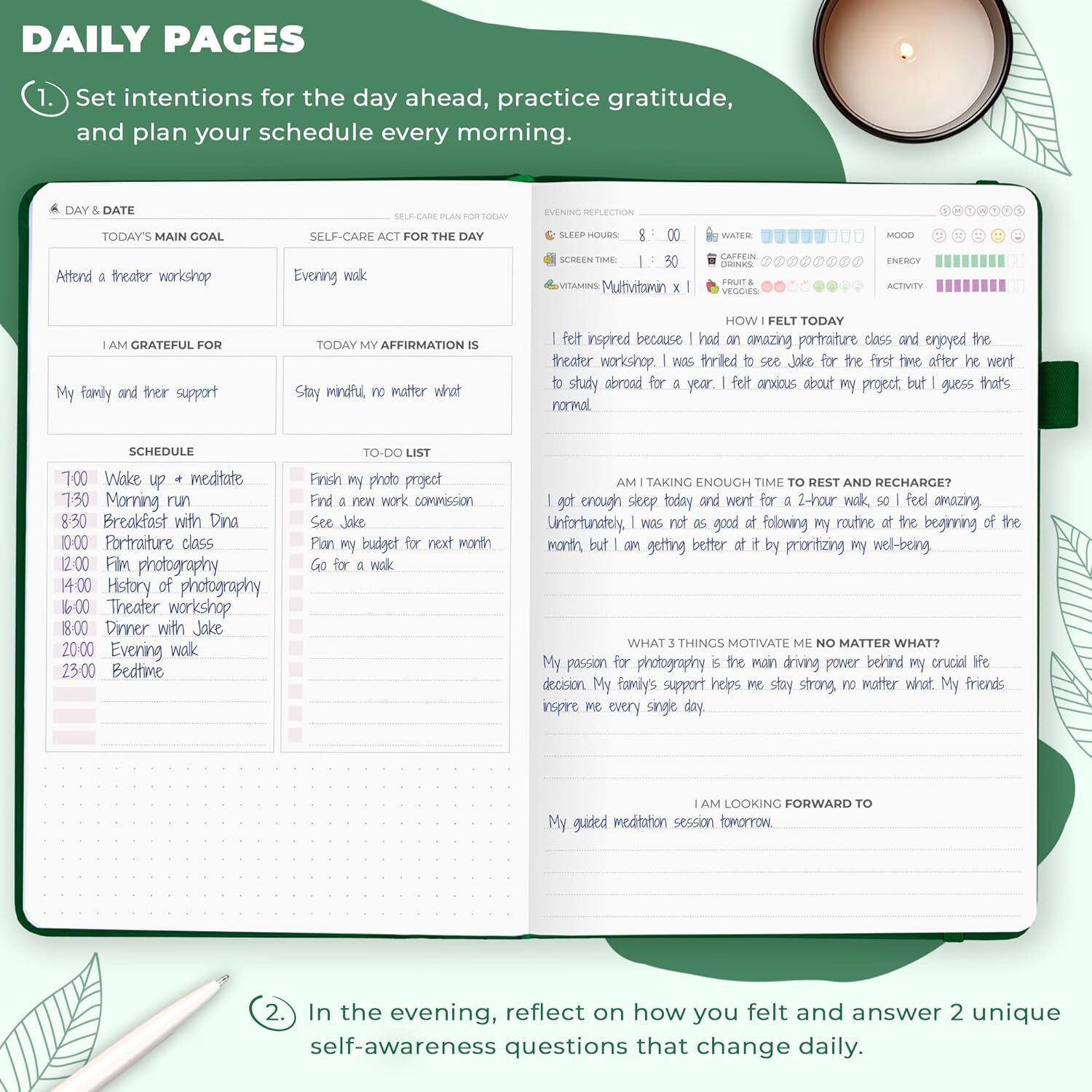 Clever Fox Self-Care Journal – Wellness & A5 (5.8” x 8.3”), Forest Green