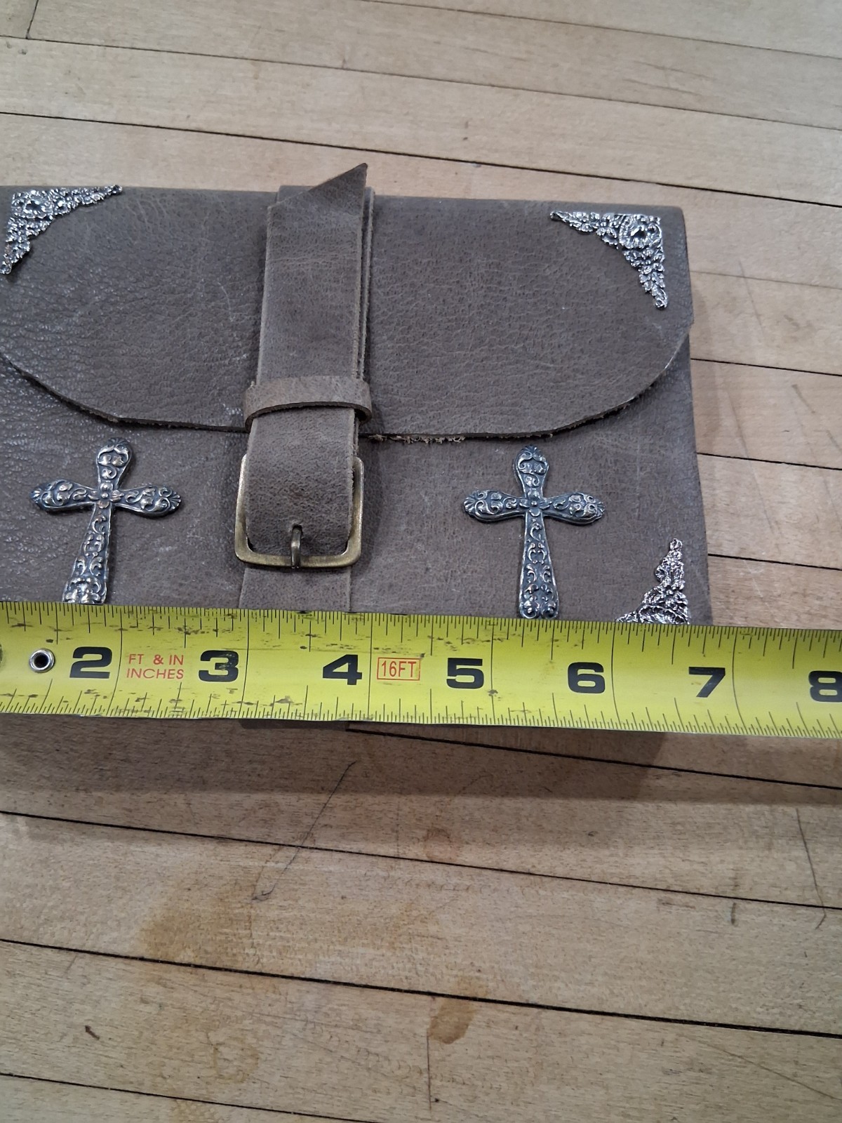 Leather Journal Silver Cross Embossed Strap Closure