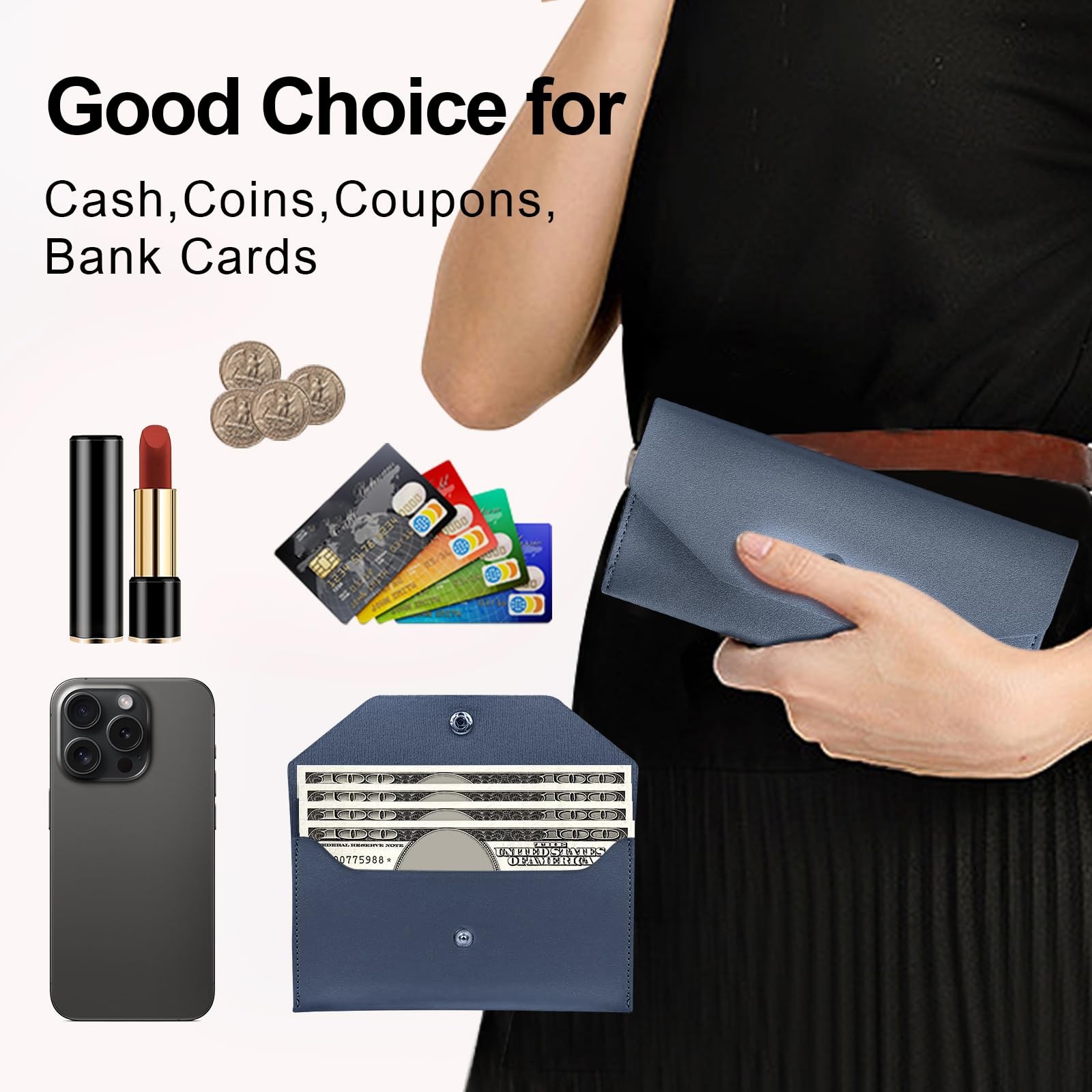 PU Leather Cash Wallets Envelope for Women Reusable Money Organizer