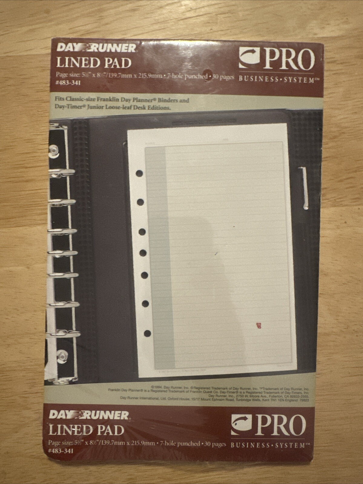 Day Runner Lined Pad 5½” × 8½” 30 Sheets 7 Ring 483-341 Vtg 1994 NIP Pro System