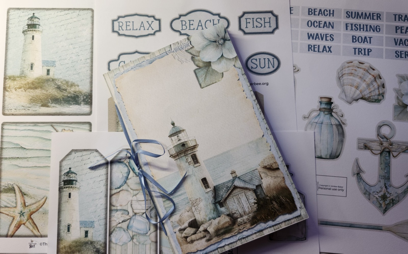 Junk Journal Booklet “THE BEACH HOUSE” HANDMADE Beach Ocean Sea Vacay 6×9 40pgs