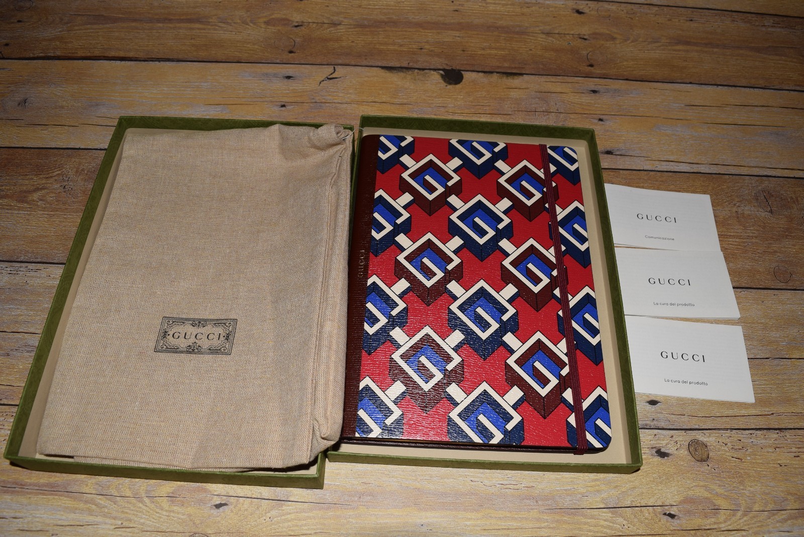 NIB! Authentic Gucci Luxury Notebook Journal Geometric G Printed Red