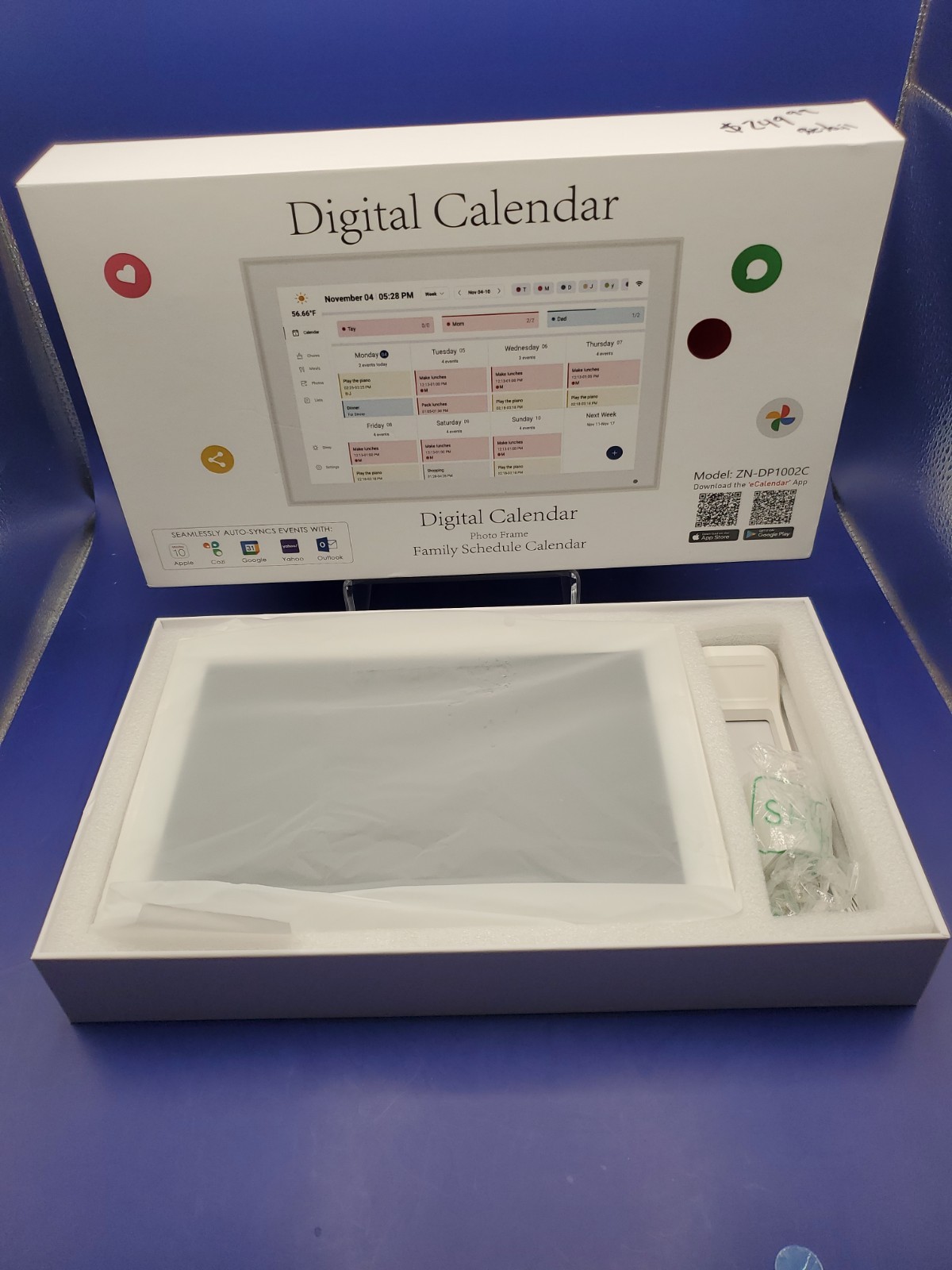 Digital Calendar 10.1″ Model ZN-DP1002C Color White Mountable Open Box New
