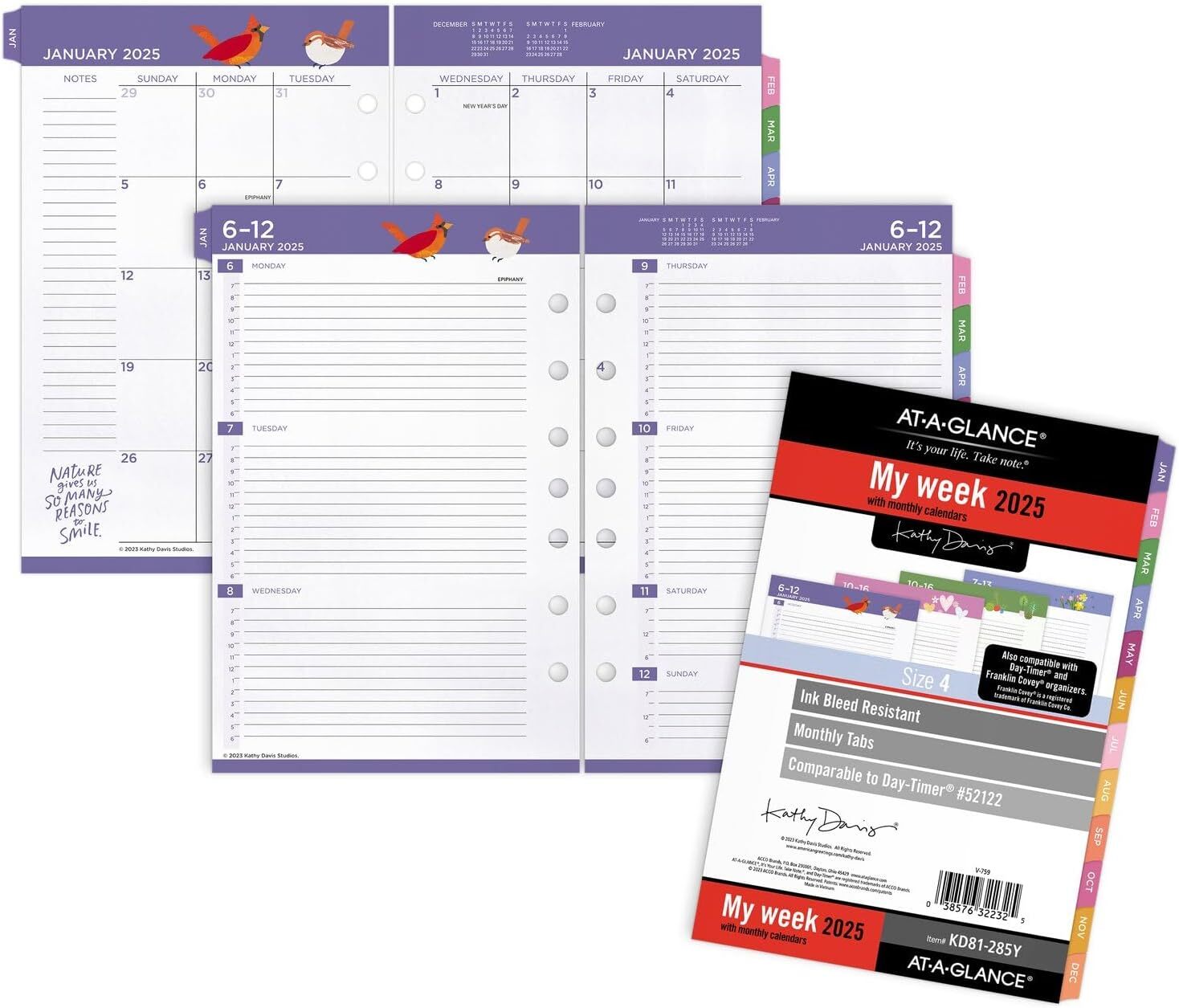 AT-A-GLANCE 2025 Planner Refill Weekly & Monthly 5-1/2″ x 8-1/2 Size 4 KD81-285Y