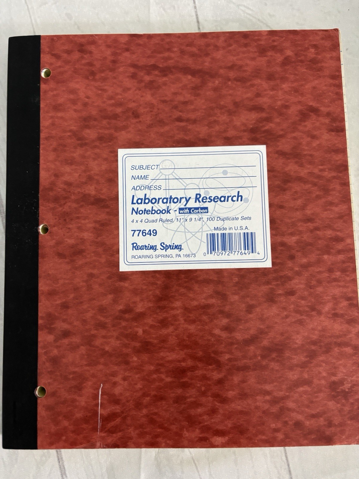 Roaring Spring Laboratory Research Notebook with Carbon Model 77649