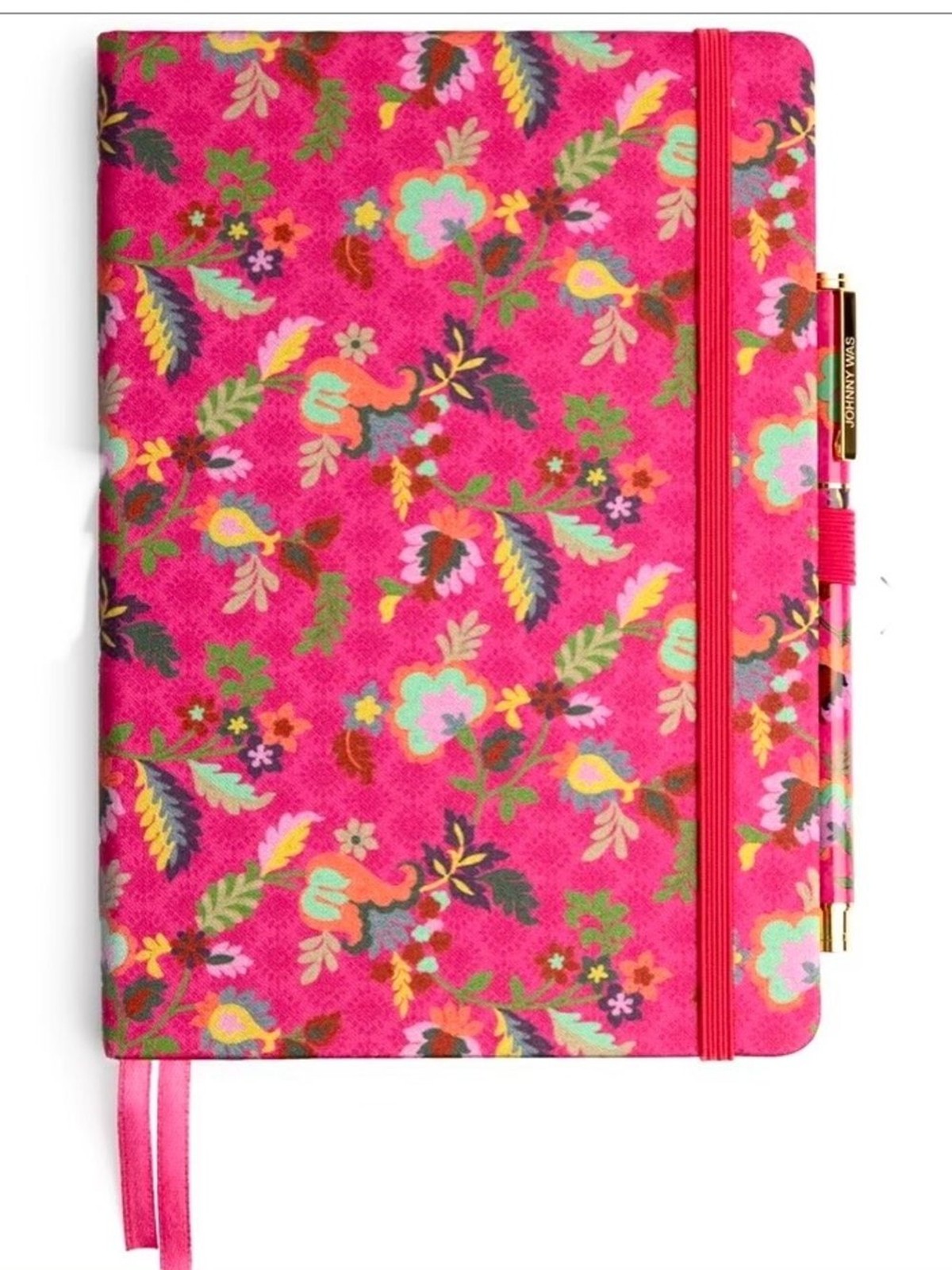 NEW Johnny Was Verney Journal and Pen Set Silk Blend Floral Pink Size 8.5″ x 6″