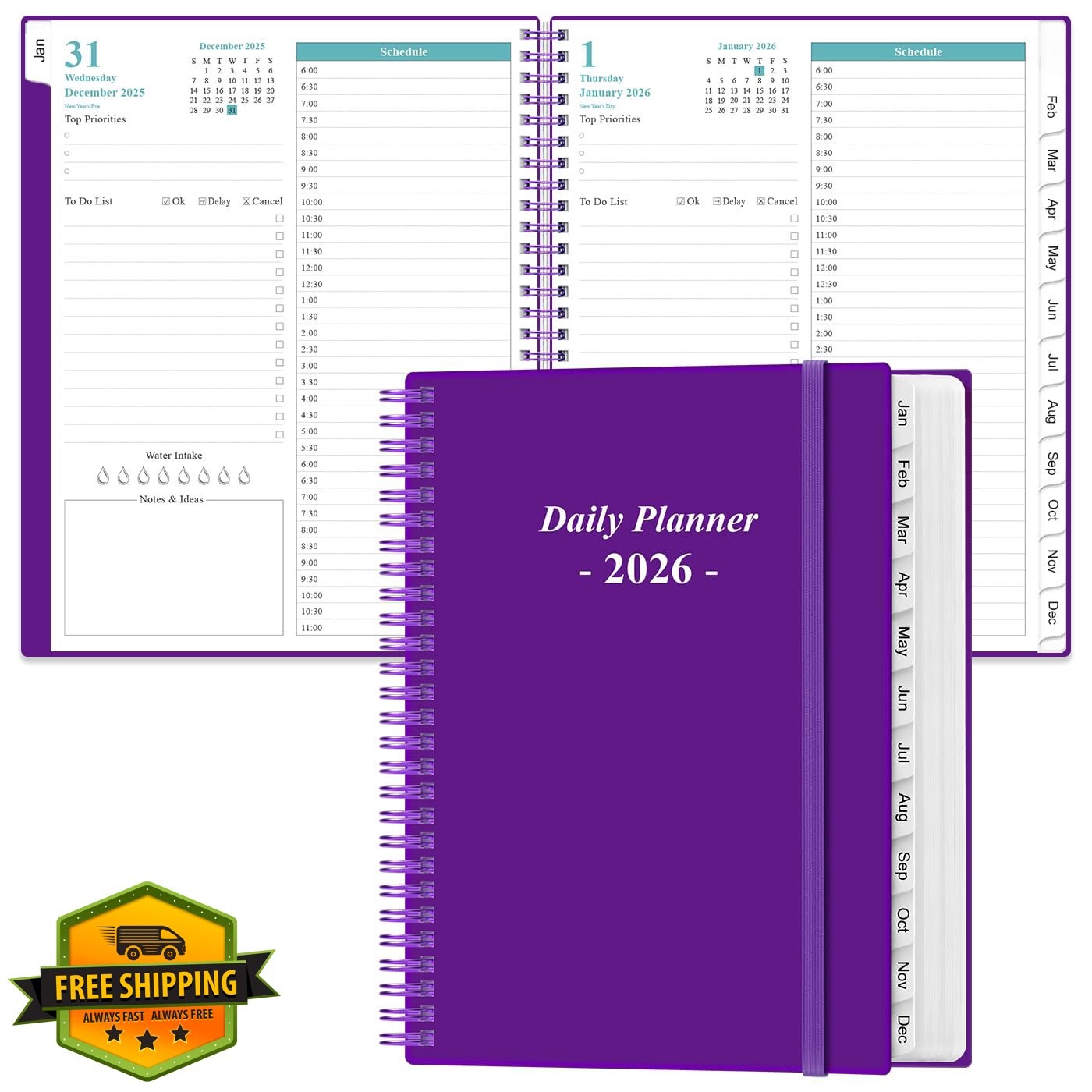 Yaridar 2026 Daily Planner 8.5″ x 11″ Purple