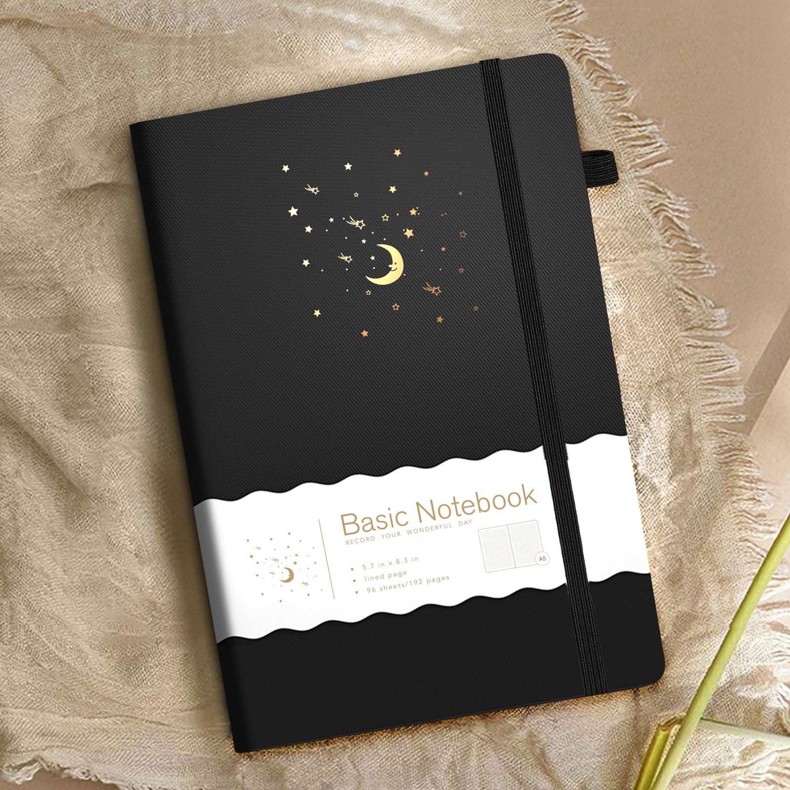 Professional Notebook With Pen Loop, Ruled Journal For Writing, Black