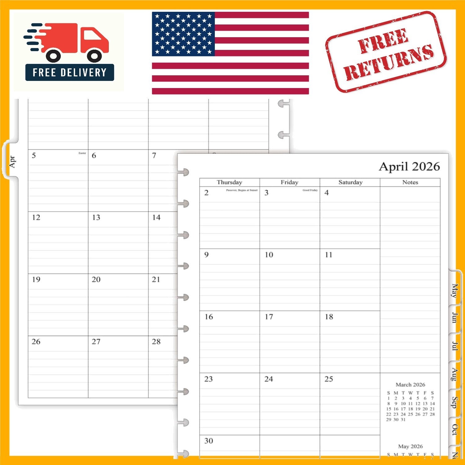 Elegant 2026-2027 Monthly Planner Refill with Ruled Blocks for Easy Planning