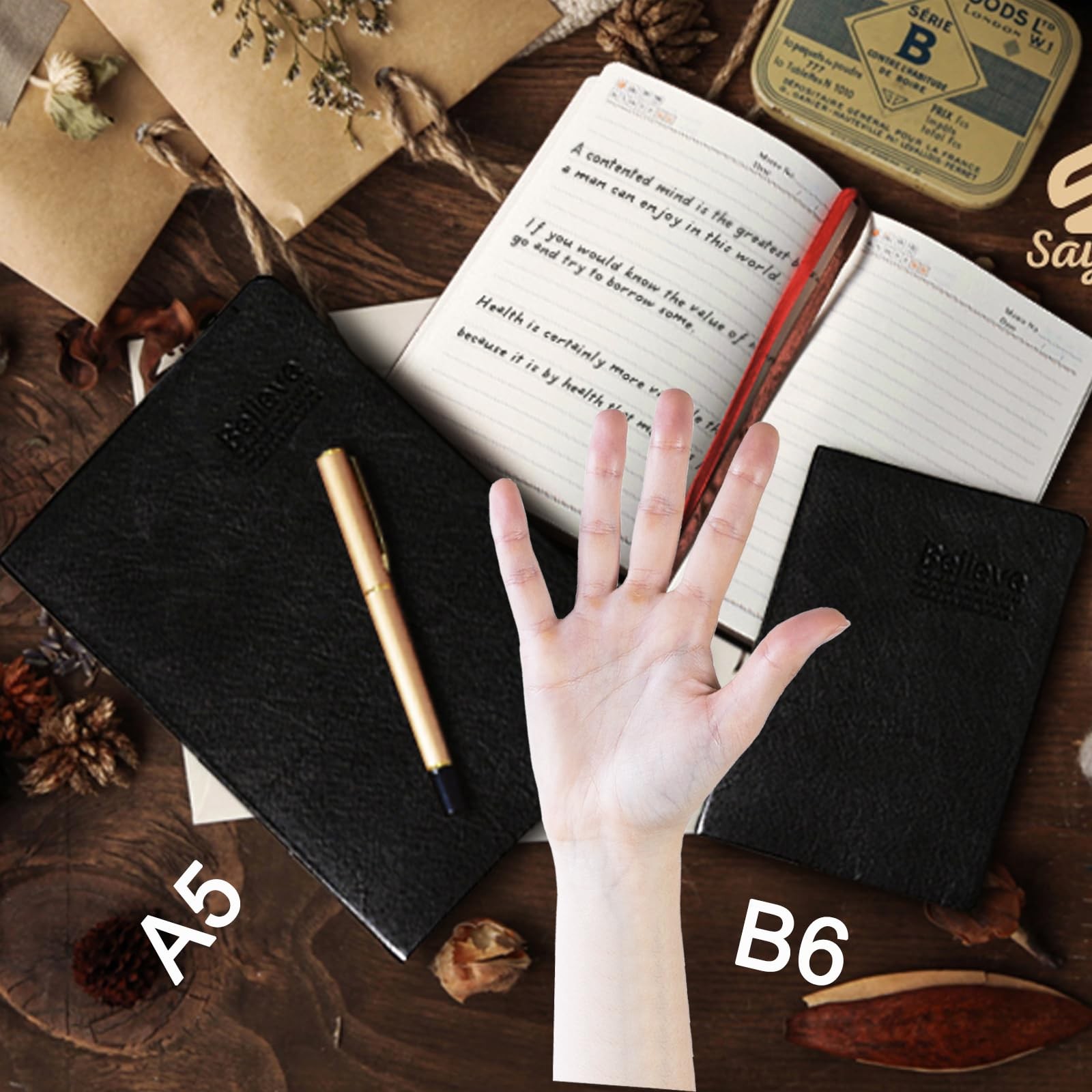 SAYEEC Thick Lined Journal Notebook 720 Pages Leather Small, Black B6