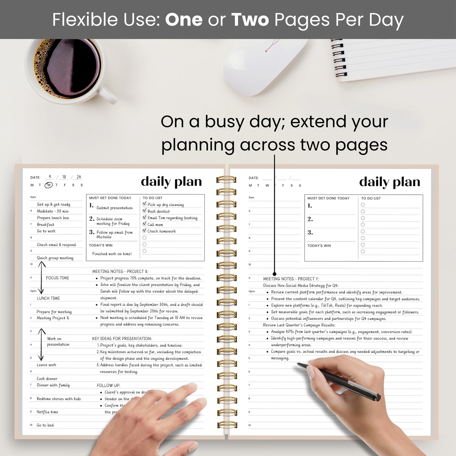 Undated Daily Planner with Hourly Schedule 8.5″ x 11″ Letter Size Pages – Ful…