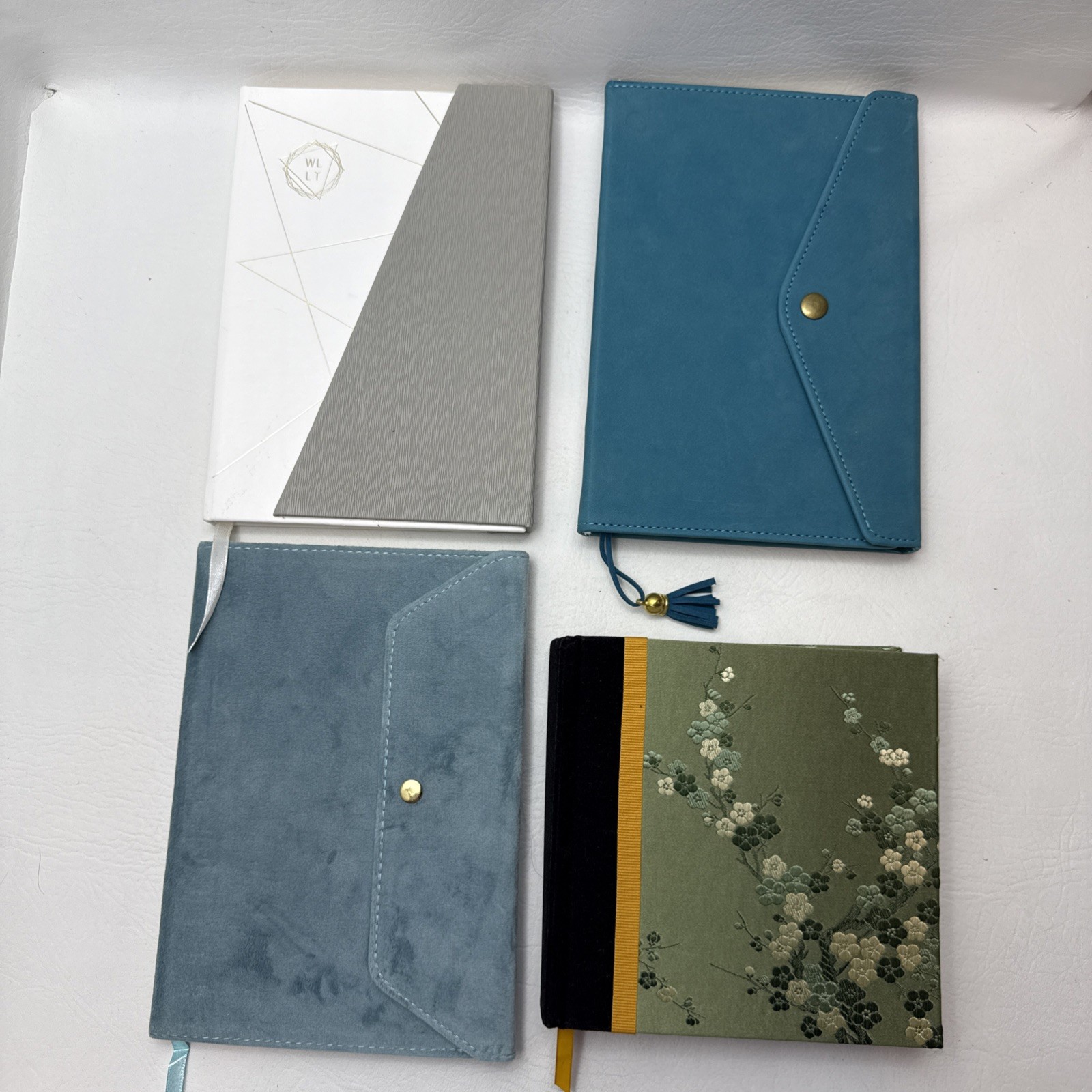Lot of 4 Journals-2 Faux Suede Lined-WLLT & Oriental Inspired Chunky Plain Paper