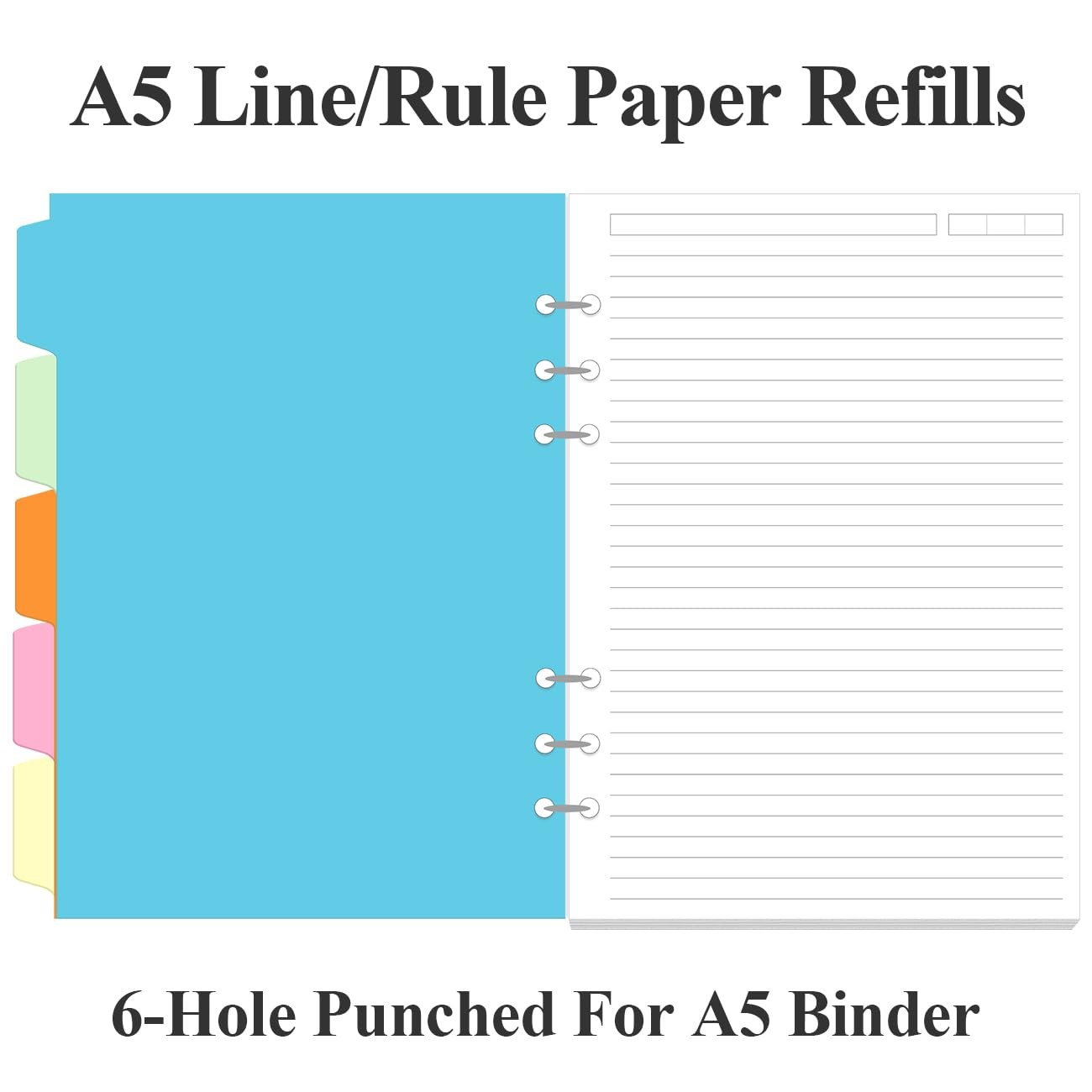 A5 Refill Paper – 6 Hole Planner Inserts for Binder, 200 Pages 6 A5, White