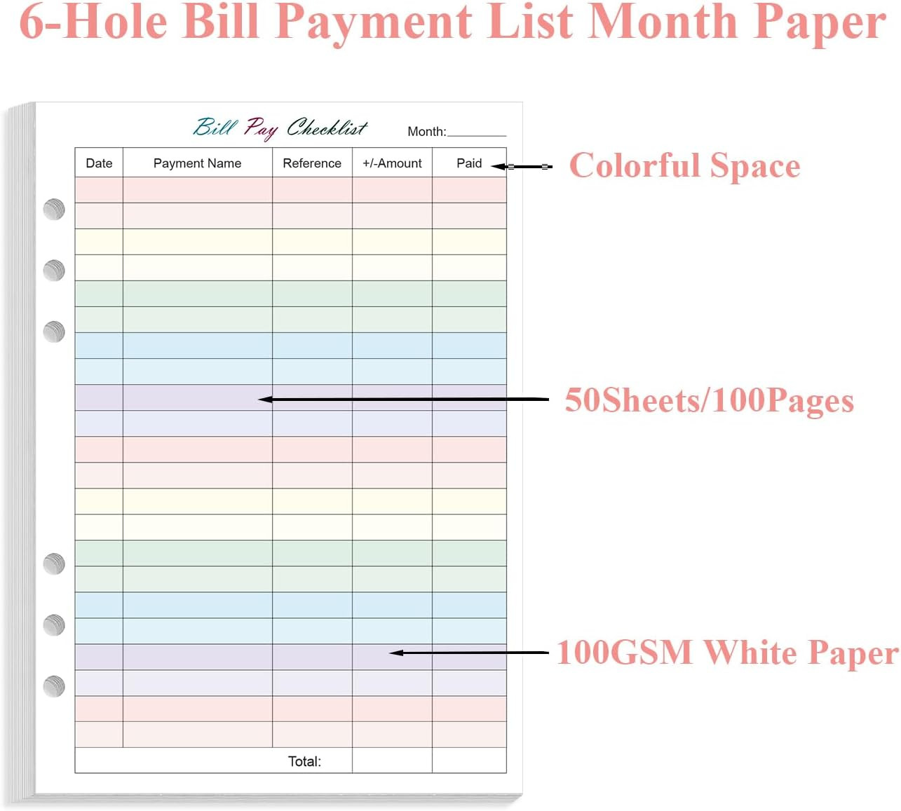 (2-Pack) Payment Checklist Refills – 100 Sheets/200 Pages Colorful Monthly Budge