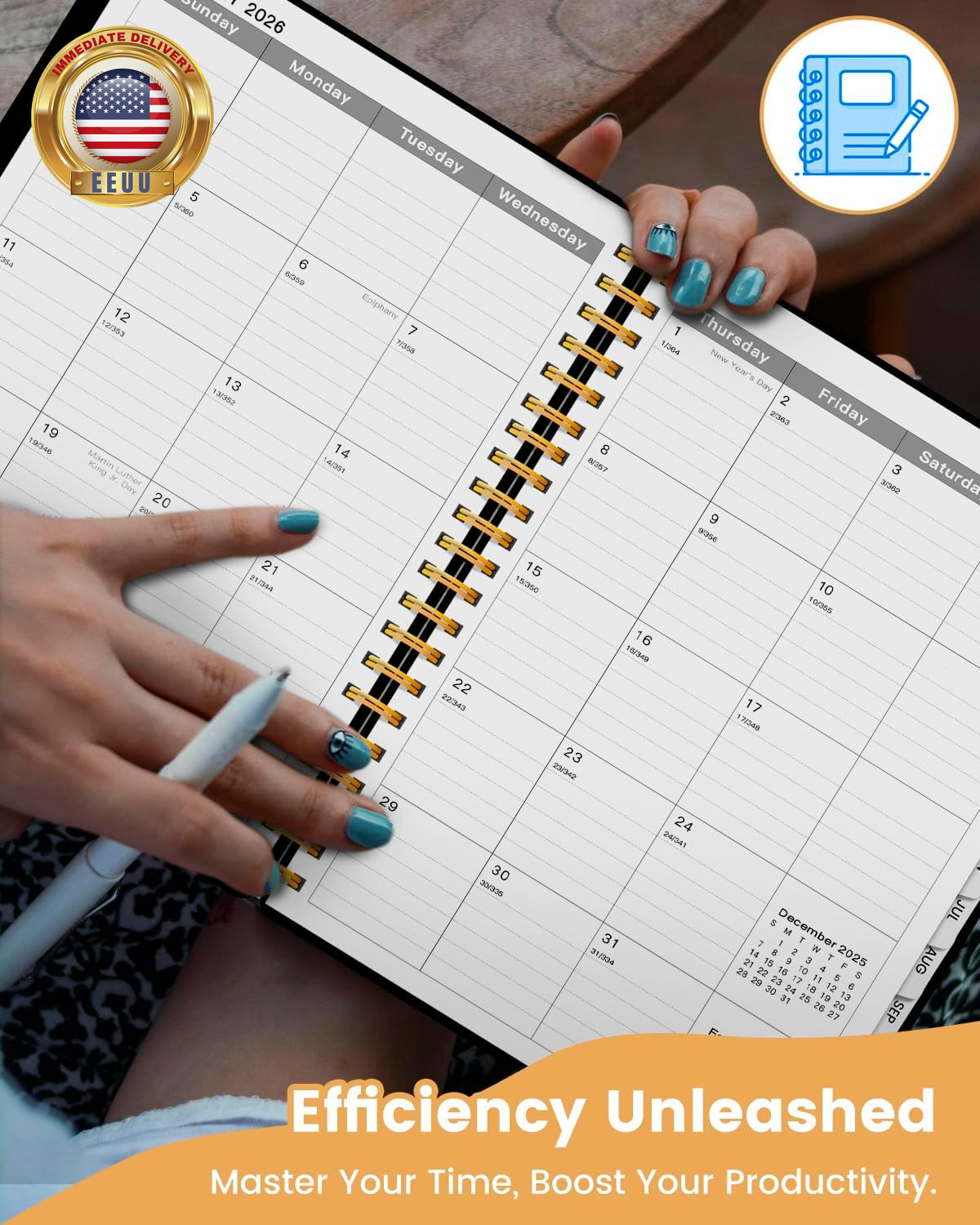 2026 Planner Weekly and Monthly, 8.8″X11.5″ Large Spiral Yearly Notebook with J