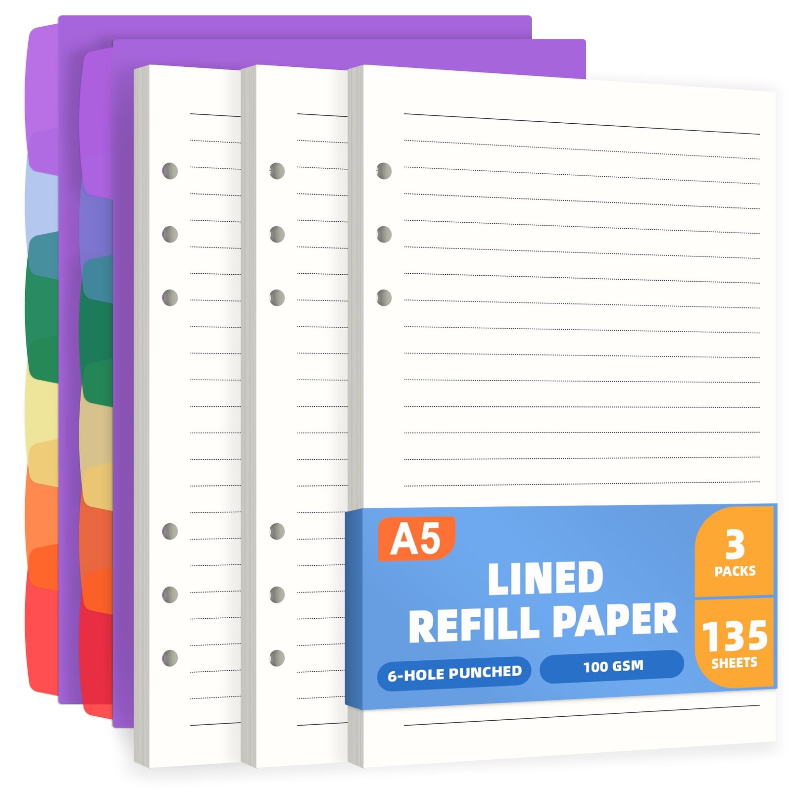 Antner A5 Lined Refill Paper 6 Hole Planner Inserts Wide Ruled
