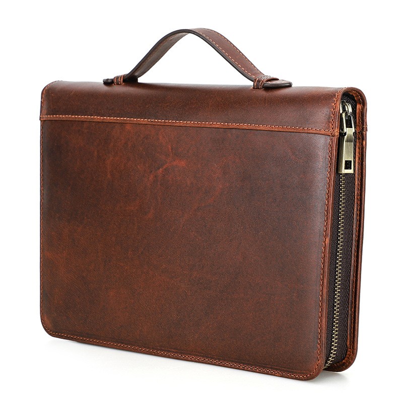 A5 Leather Journal Cover Zippered Portfolio Business Notebook Sleeve Pen Holder
