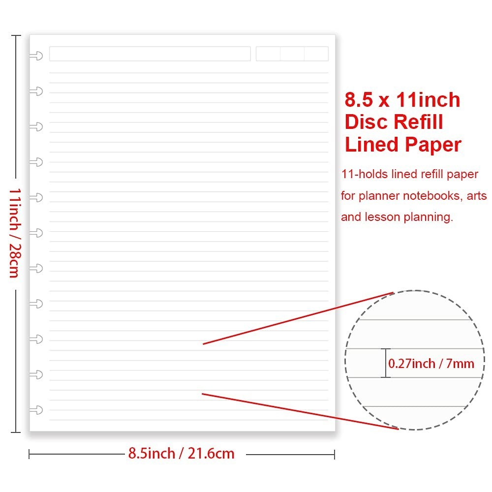 A4 Discbound Lined Refill Paper, 100 Sheets, 200 Pages, 11 Disc Hole Punched, 10