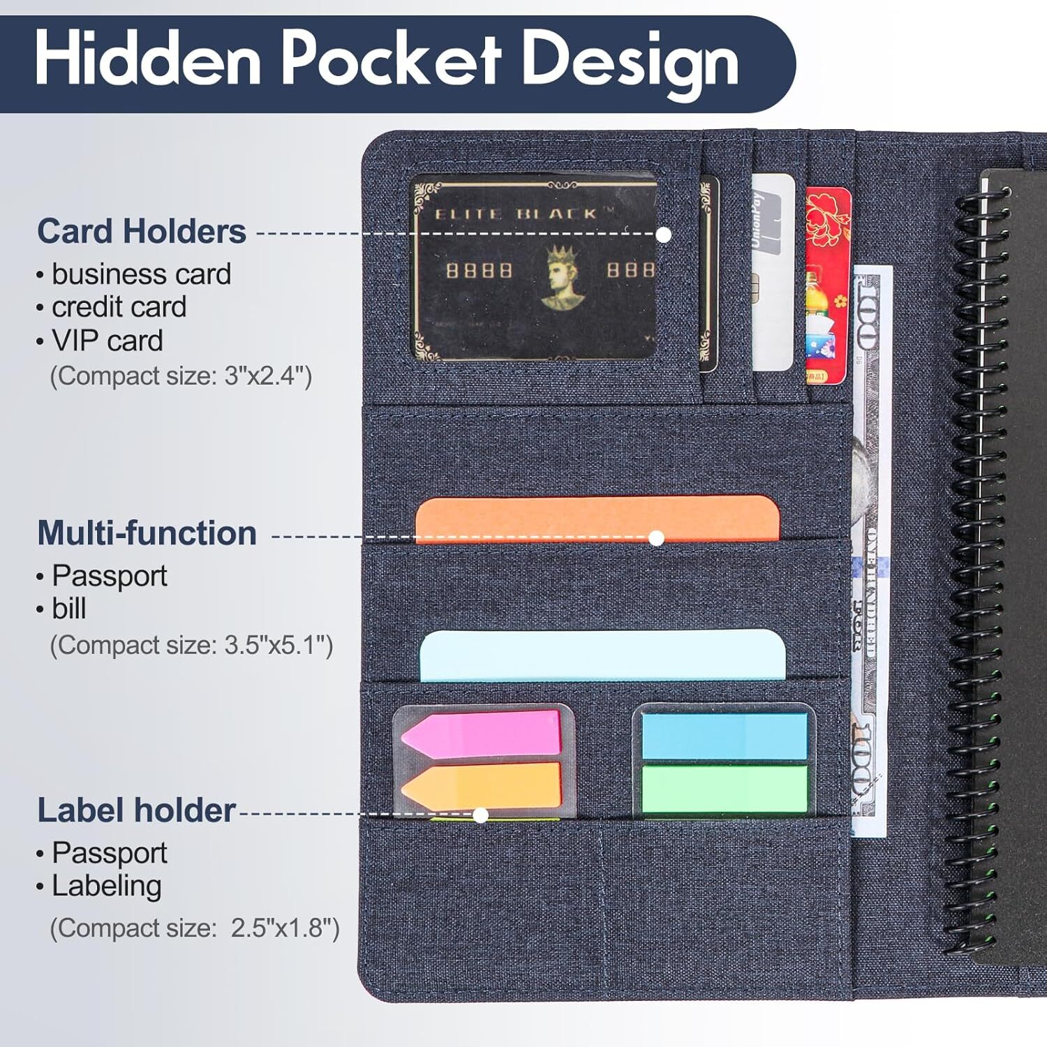 Trifold Blue Notebook Cover Waterproof A5 Size Organizer For Rocketbook Moles…
