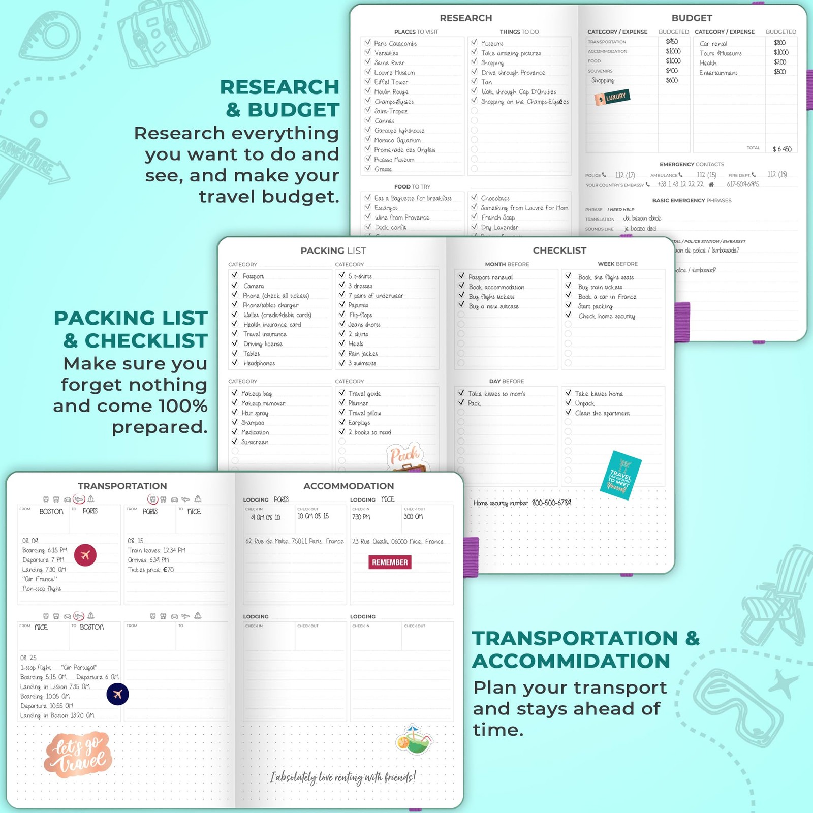Clever Fox Travel Journal – Vacation & Trip A5 (5.8″ x 8.3″), Turquoise