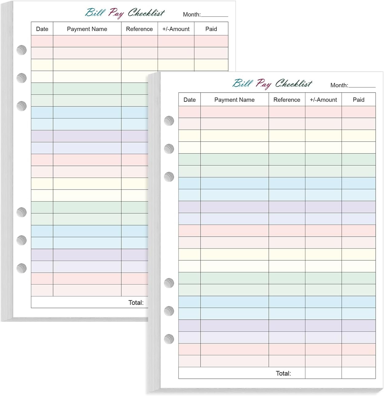(2-Pack) Payment Checklist Refills – 100 Sheets/200 Pages Colorful Monthly Budge
