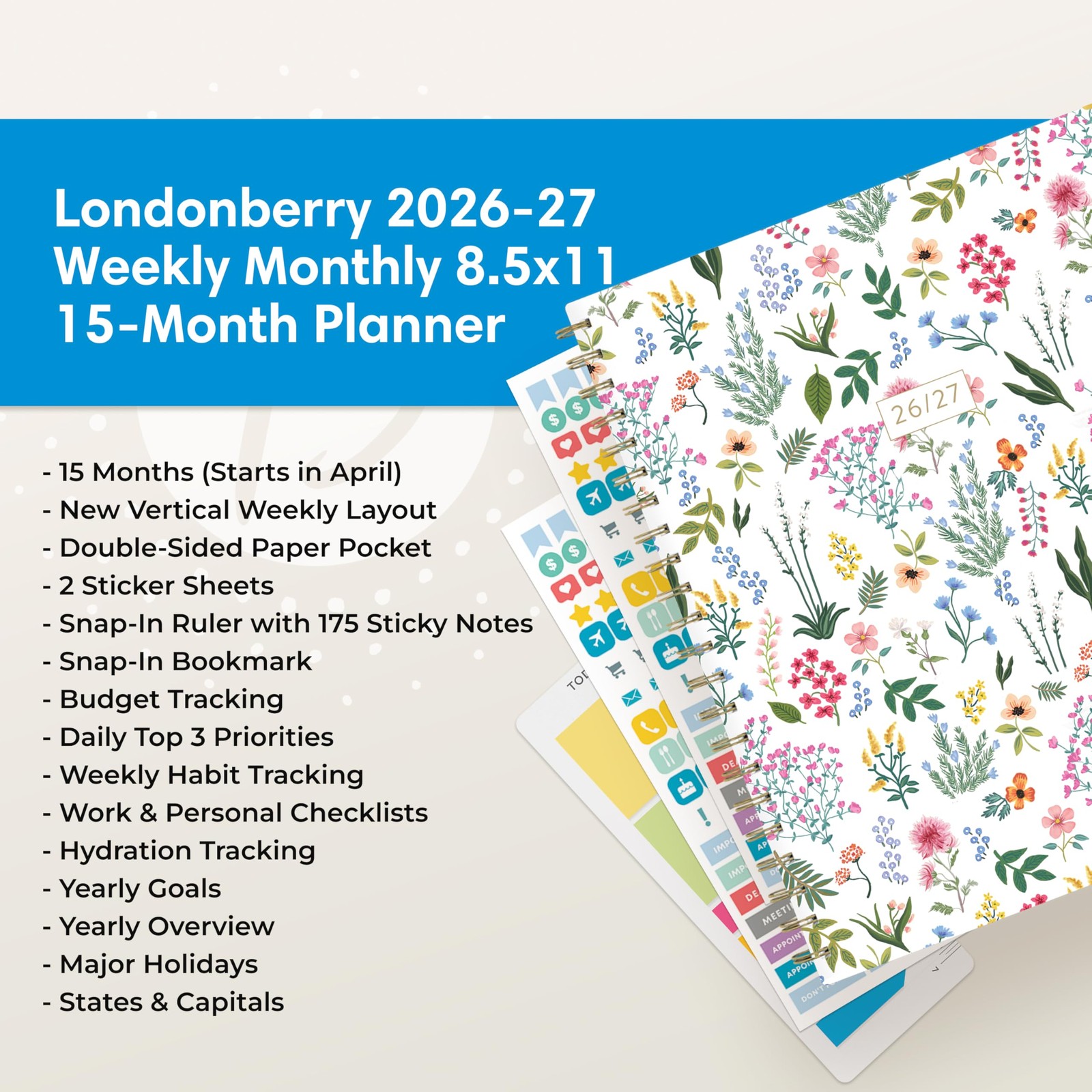 15 Month 2026-2027 Weekly and Monthly Academic Year Planner Calendar, April 2…