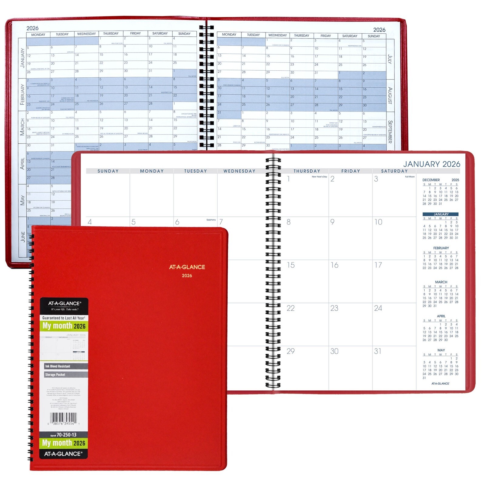 2026 At-A-Glance 70-250-13 Monthly Planner, 9 x 11″, Red Cover