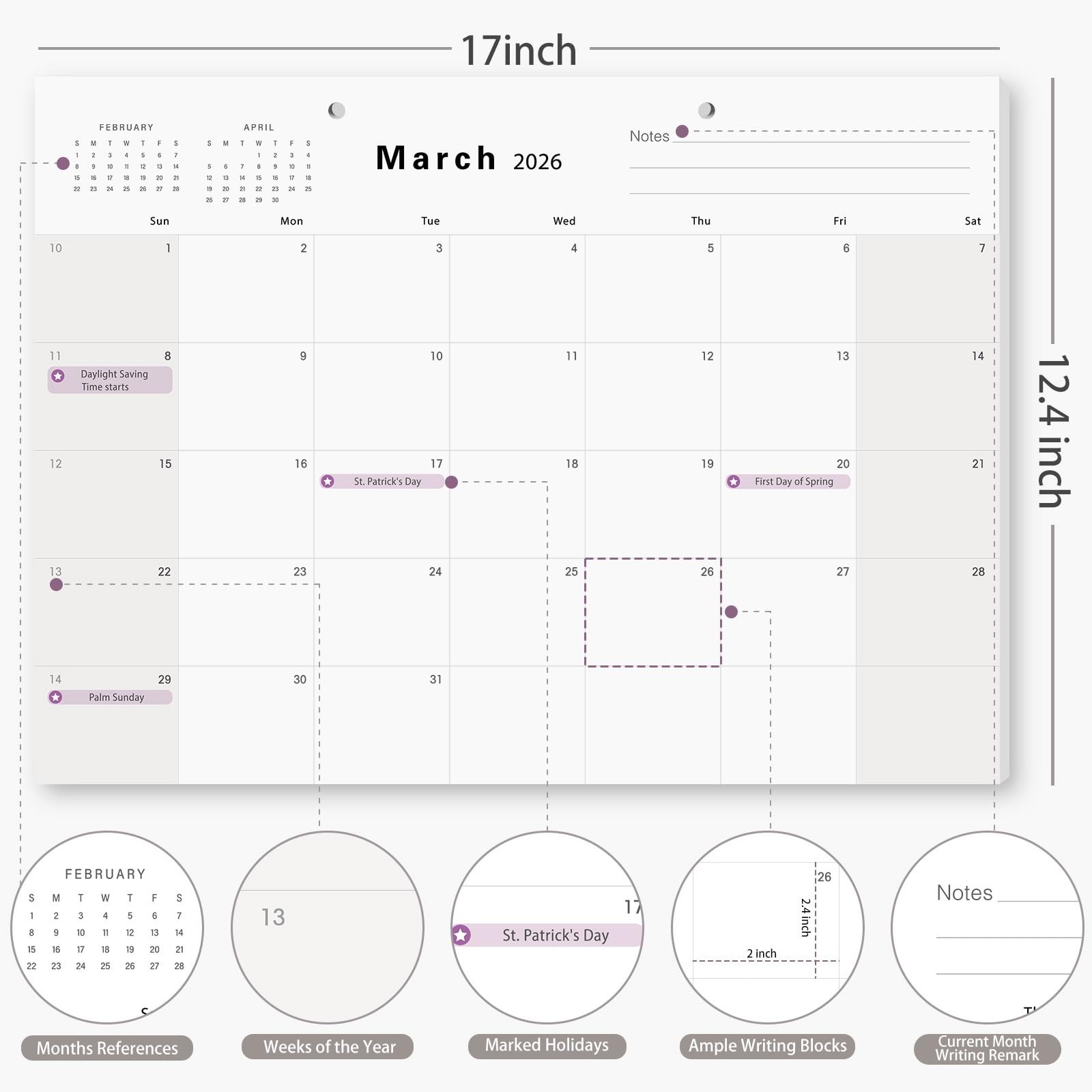 2026 Desk Calendar Large 17×12 Inch Monthly Planner Jan to Jun 2027