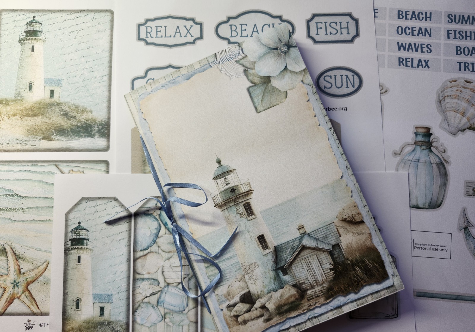 Junk Journal Booklet “THE BEACH HOUSE” HANDMADE Beach Ocean Sea Vacay 6×9 40pgs