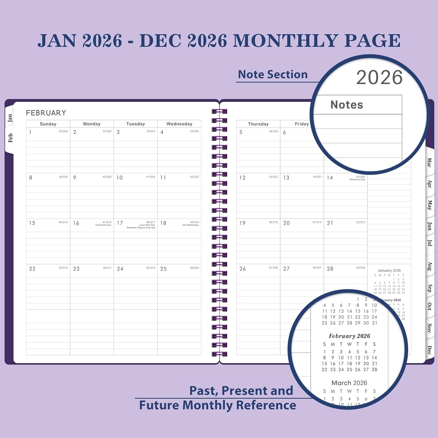 Elegant 2026 Planner with 12 Monthly Tabs – Spiraled & Waterproof Cover
