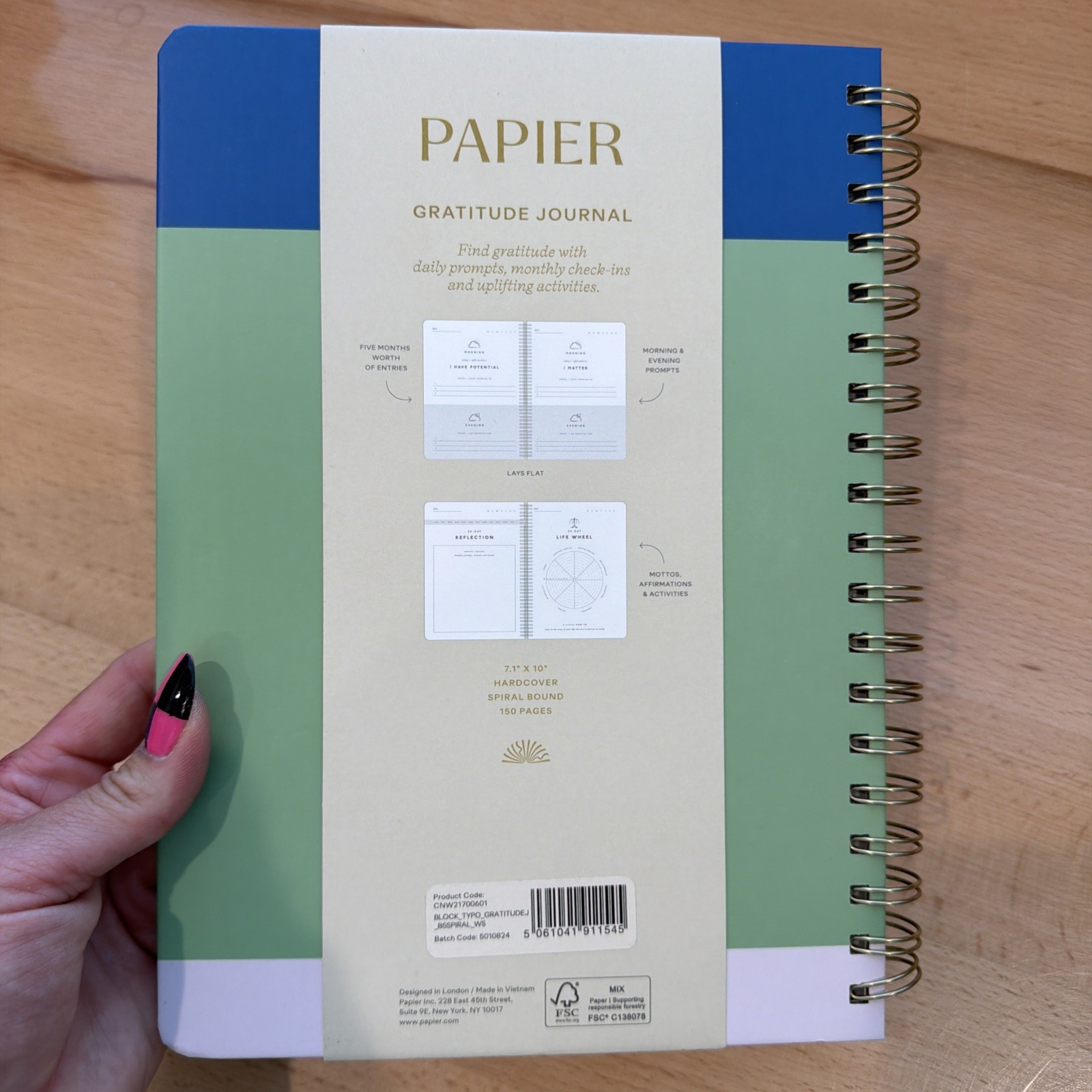 Papier Gratitude Journal Mental Health Wellness Notebook 9.8”x7.4” 192 Pgs NWT