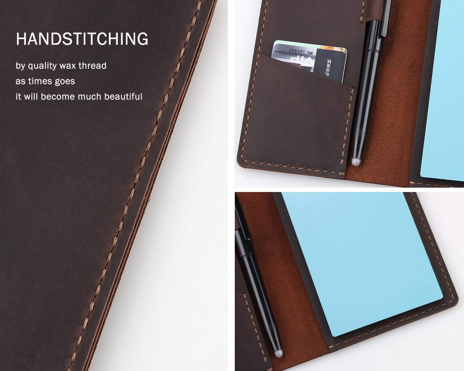 Leather Journal Cover for 3.5″ X 5.5″ Pocket Size Notebook with Pen Loop, Leathe