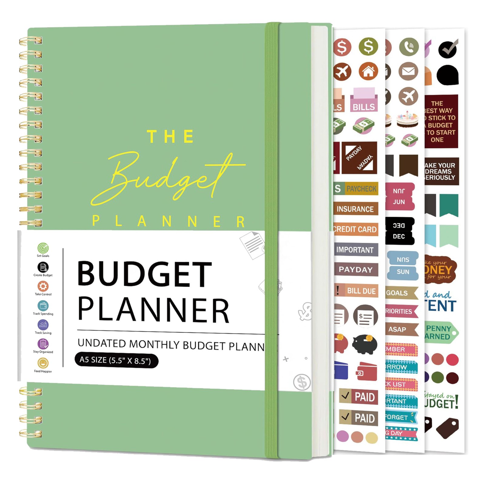 Budget Planner – Monthly Book Undated with 5.5 x 8.5 inches, Green