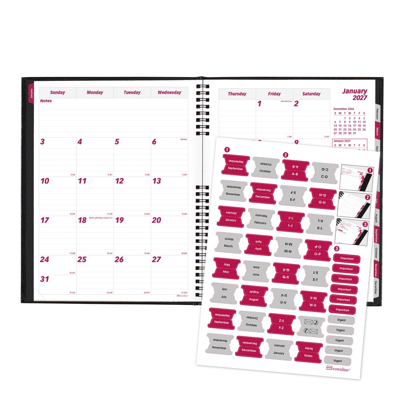 Brownline 2027 CB1262C.BLK Monthly Planner, CoilPRO, Hard Cover, 8-1/2 x 11″