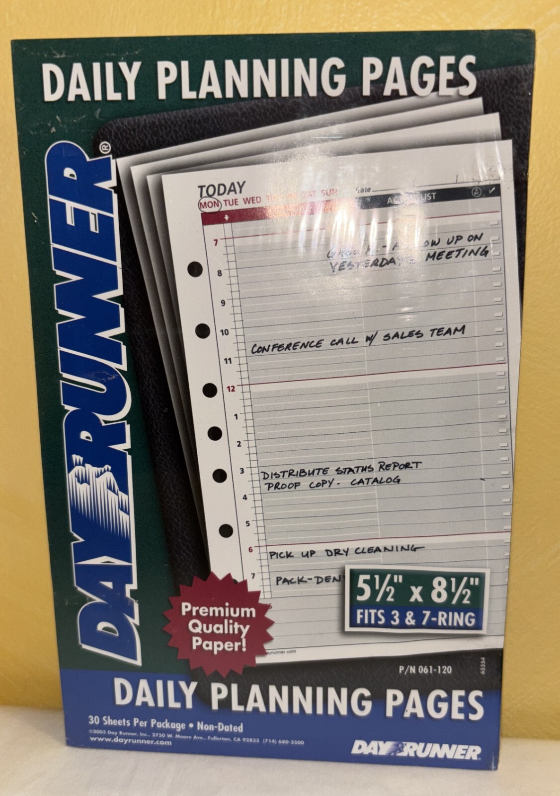 Day Runner Daily Planning Pages–Undated–30 Sheets–5.5in X8.5in—New