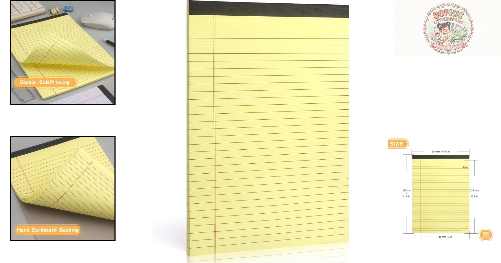 Versatile 8.5×11 Yellow Lined Notepad – 50 Smooth Sheets for Efficient Writing