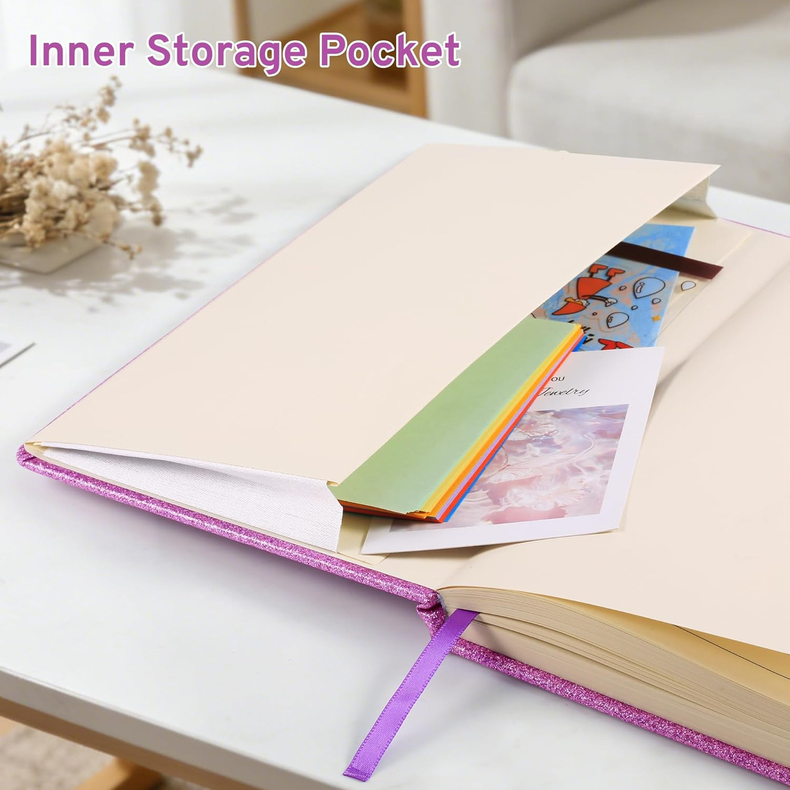 Purple Glitter Diary with Lock and Key, No-Shed Sparkle Secret Journal, A5