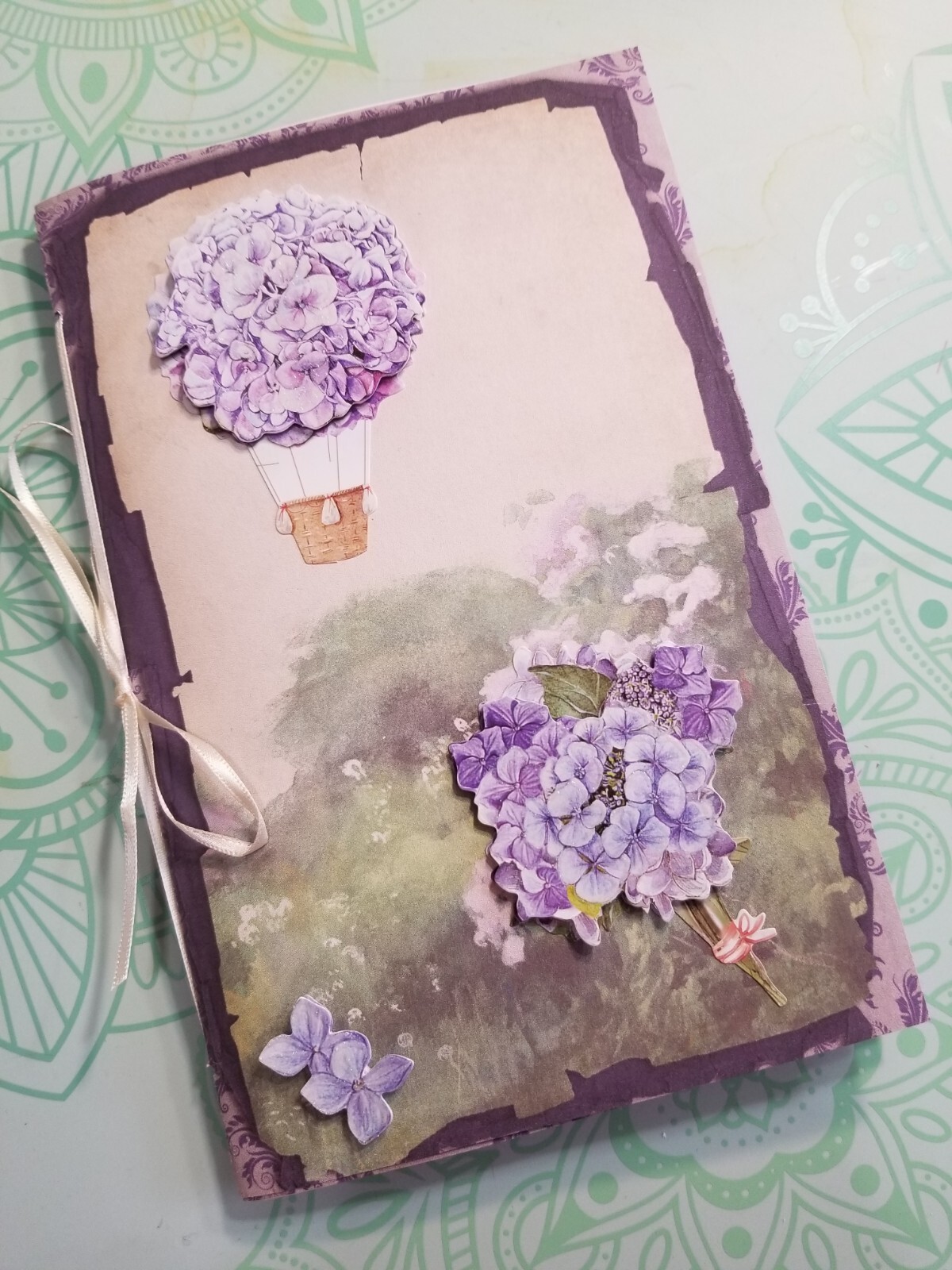 Junk Journal Booklet “LILAC & LAVENDER” HANDMADE Pockets, Cards, Tags, Ephemera