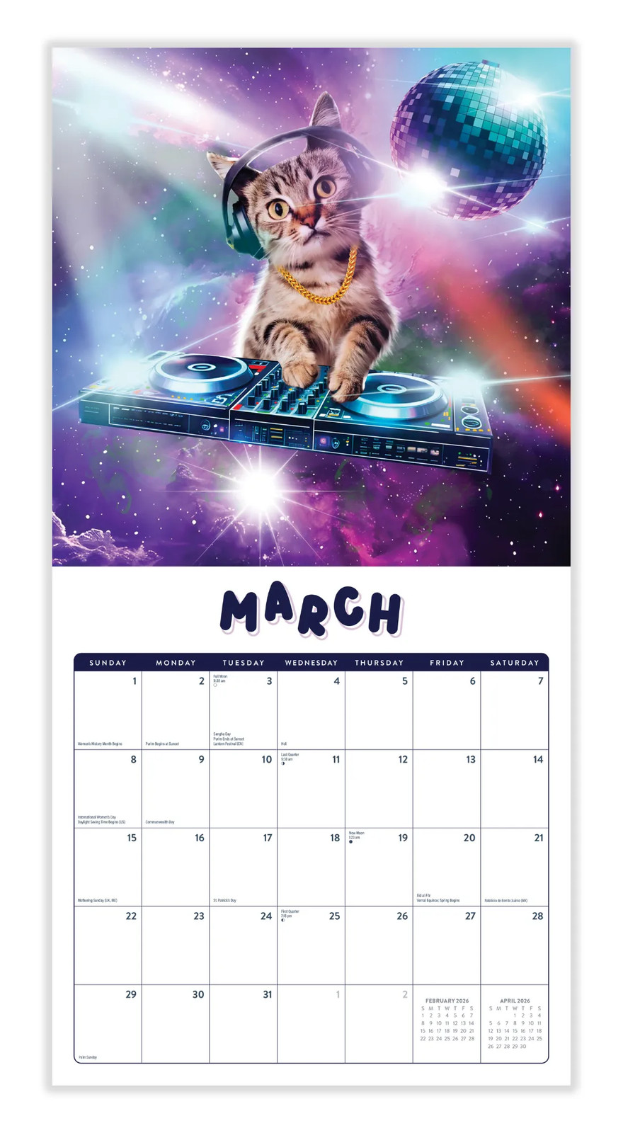 Space Cats Calendar 2026 | 12″ x 24″ 12 Month Calendar | Marble City Press