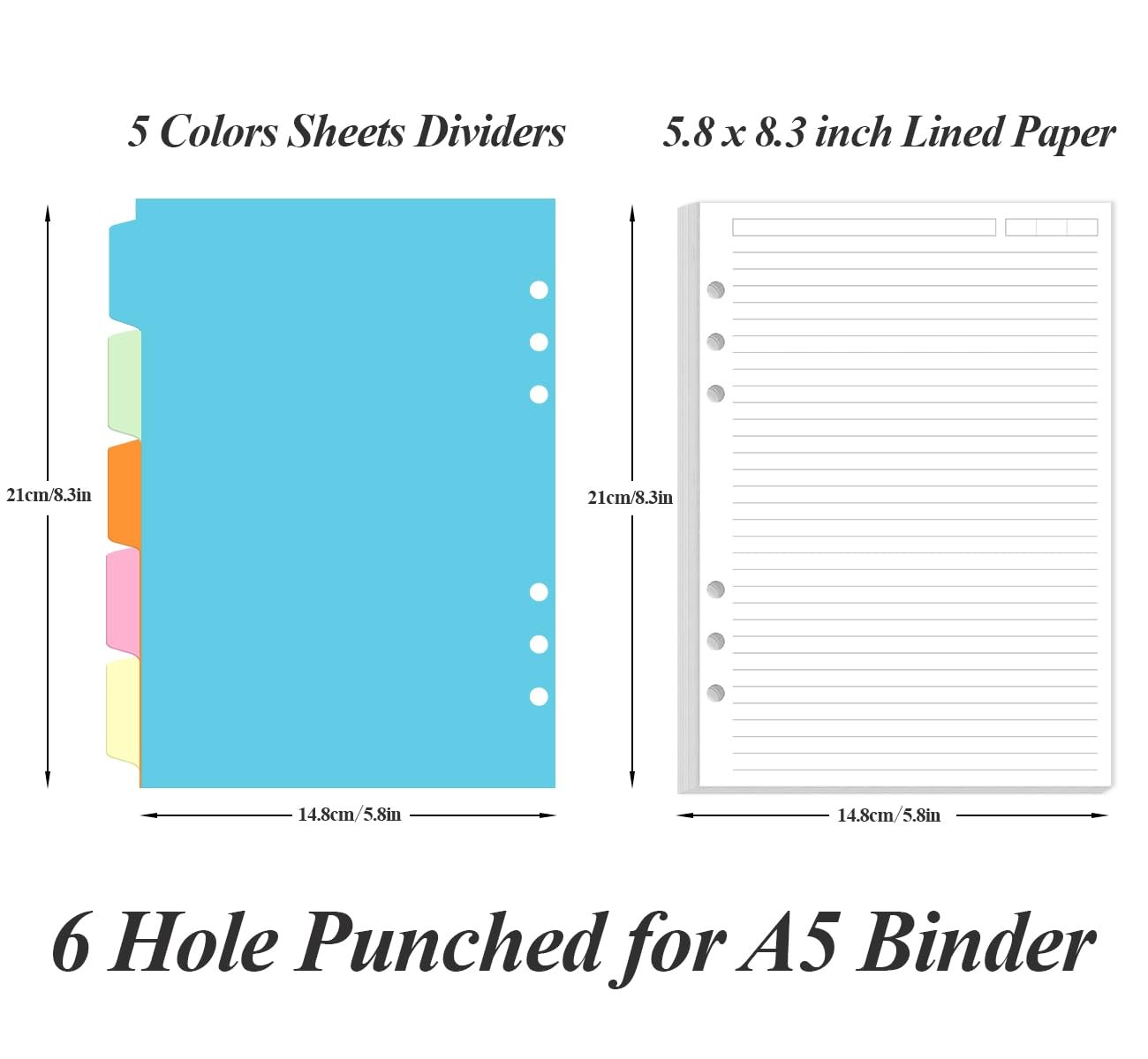 A5 Refill Paper – 6 Hole Planner Inserts for Binder, 200 Pages 6 A5, White