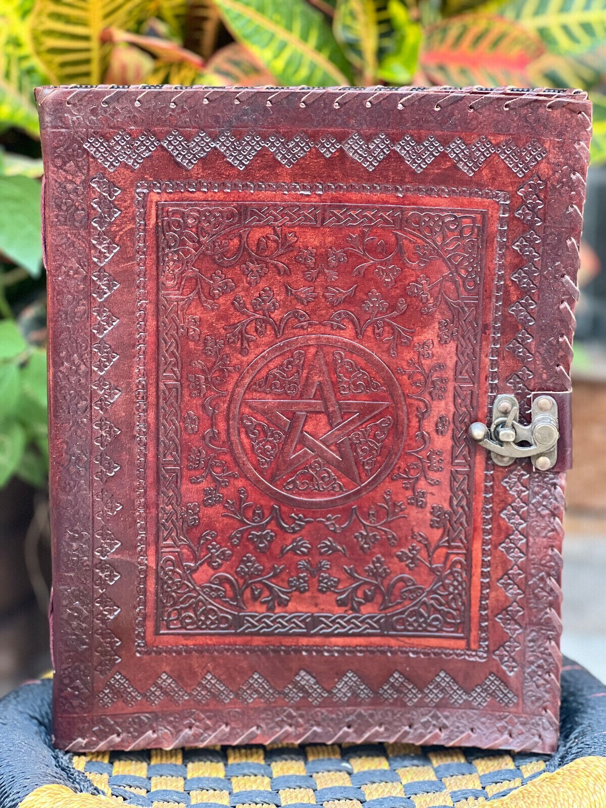 Brown Leather Journal with Good Luck Star Paper Vintage Leather Diary Unlined