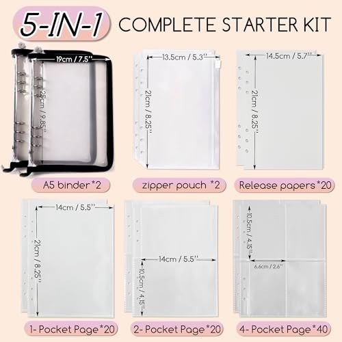 5-in-1 Reusable A5 Sticker Organizer Binder with 220 Pockets, Black, 2 Pack