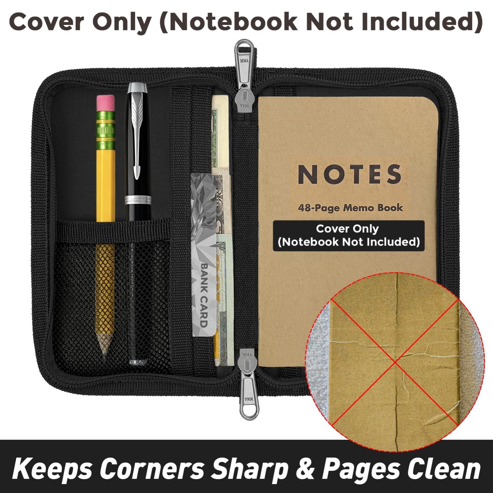 Waxed Canvas Journal Cover for Field Notes & Moleskine, YKK Zipper, Water Resist