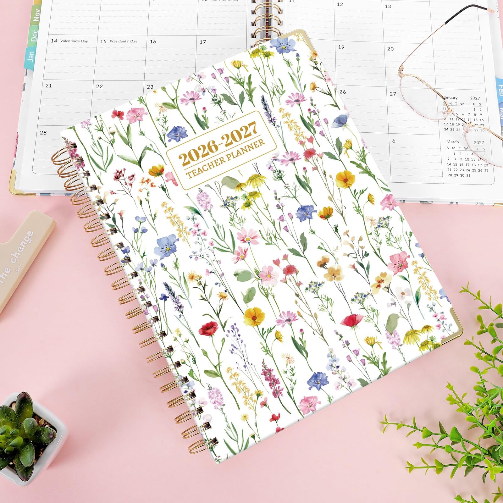 SKYDUE Teacher Planner 2026-2027 Academic Year, 8.5″ x x 11″, FloralA