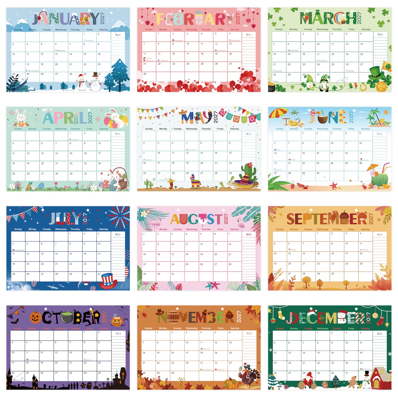Guasslee Desk Calendar 2026-2027, 19-Month School 17″x11.5″, Jun 19month blue